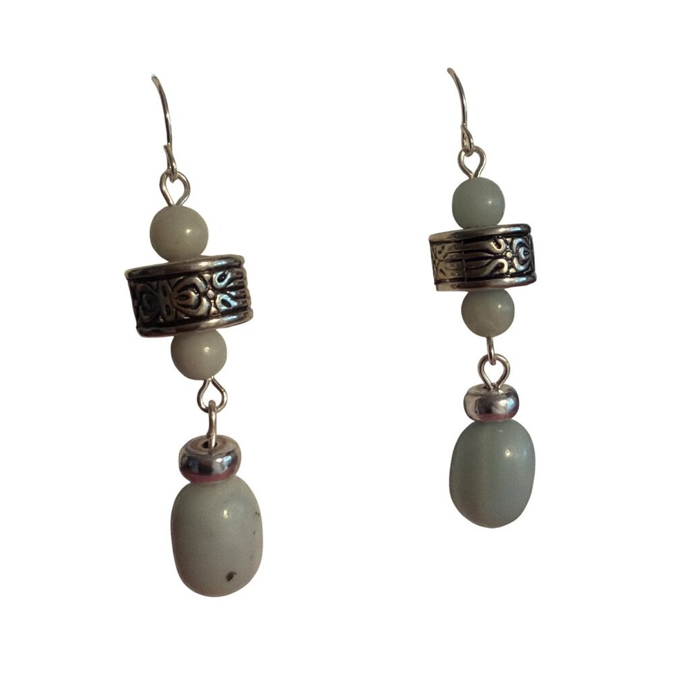 Premier Designs Natural Wonder Dangle Earrings Silver Tone Pale Blue Beads NWOT
